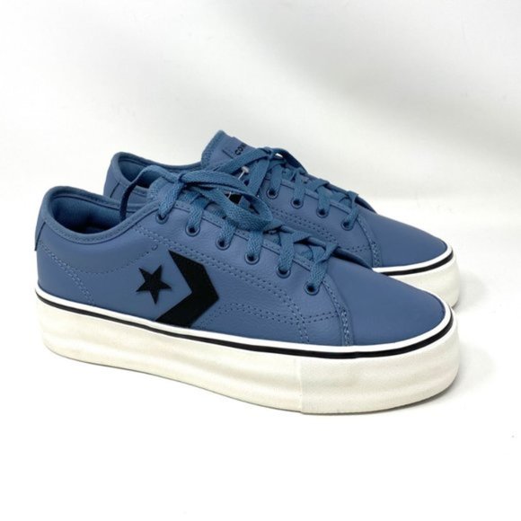 Converse Women's 569535C Star Replay Platform Lakeside Blue Faux Leather Sneaker - Picture 2 of 9